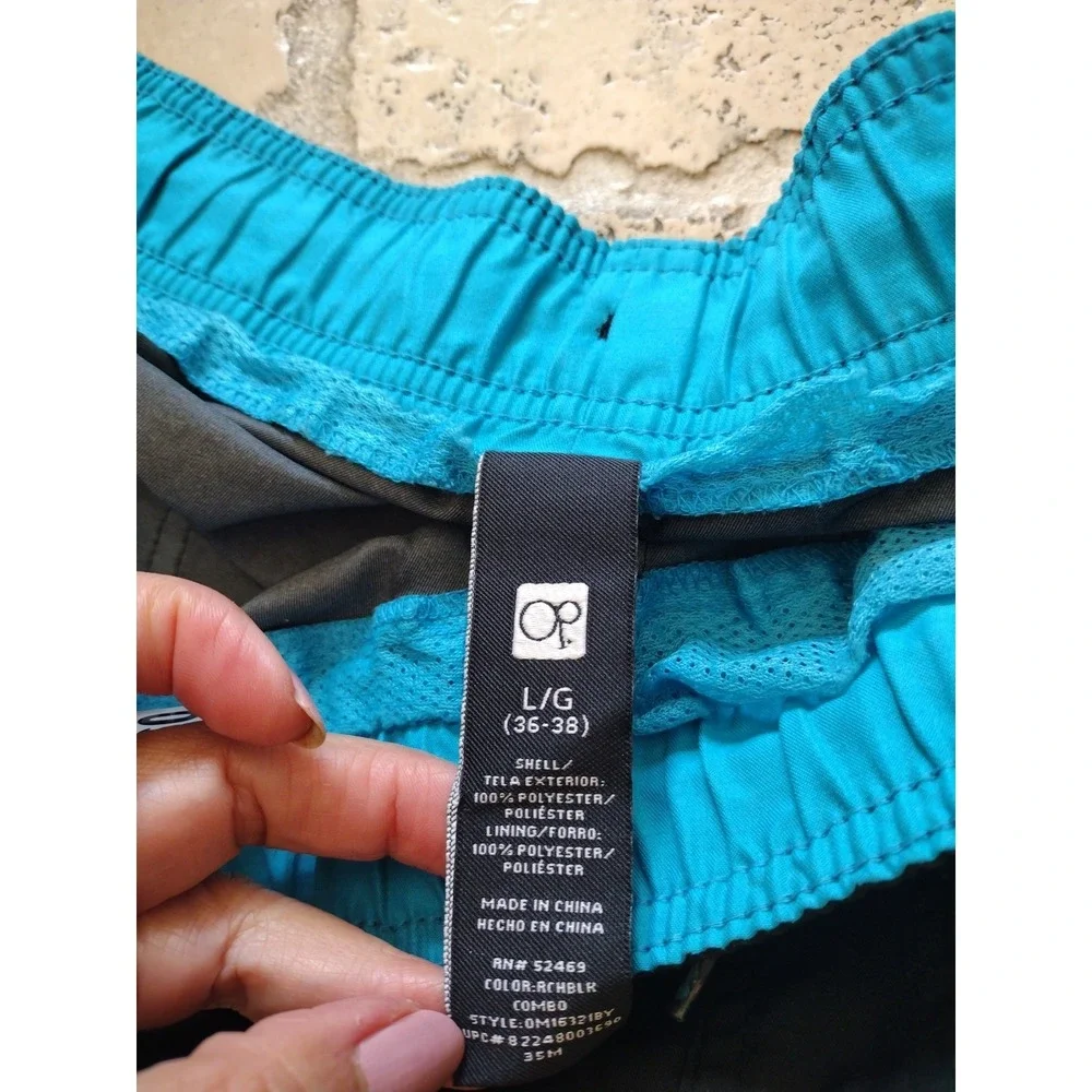 OP Ocean Pacific Swim Shorts Men Size L Black Surf Pockets Trunks Swimwear Beach